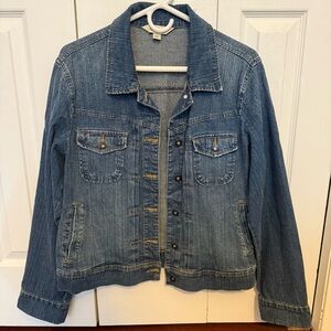 St Johns Bay Button Up Women’s L Blue Jeans Denim Cotton Blend Jacket Pockets